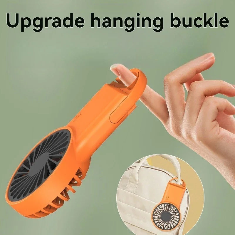Ny sammenleggbar USB-ladbar mini-vifte | Håndholdt skrivebordsvifte med tegneserie-design og krok for utendørs, hjemme- og kontorbruk | Skanto