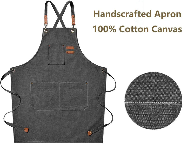Canvas forkle med lommer, justerbart, Unisex | Skanto