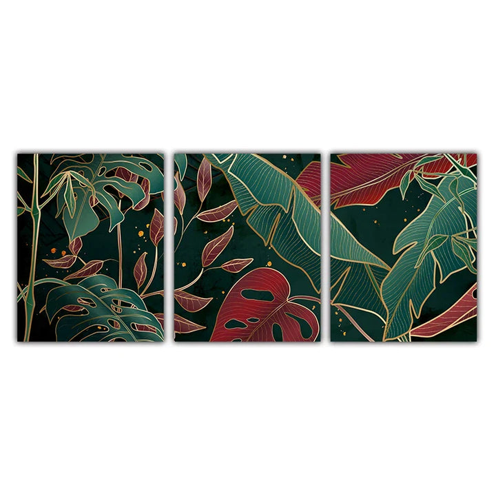 Moderne Abstrakt Tropisk Botanikk Veggkunst Fine Art Lærred Utskrifter Røde Grønne Palm Blader Plakater Bilder For Stue Hotell Rom Decor | Skanto