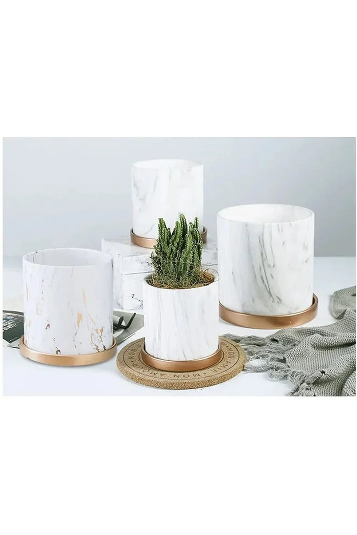 Skanto | Marmor Gullblad Plantepotte Sett