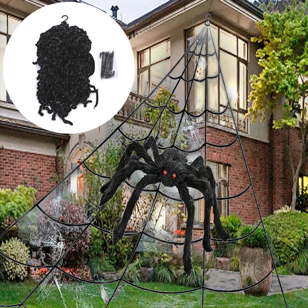 Skanto | CreepyWeb XXL Spindelvev | Triangulær | 5 m | Fluffy Halloween Dekorasjon for Hage & Hjem