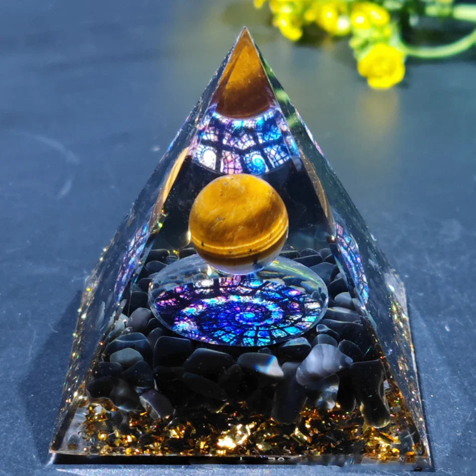 Skanto | Orgonitt-pyramide helbredelse krystaller energigenerator med ametyst pendel - Reiki chakra meditasjonsverktøy og romdekor