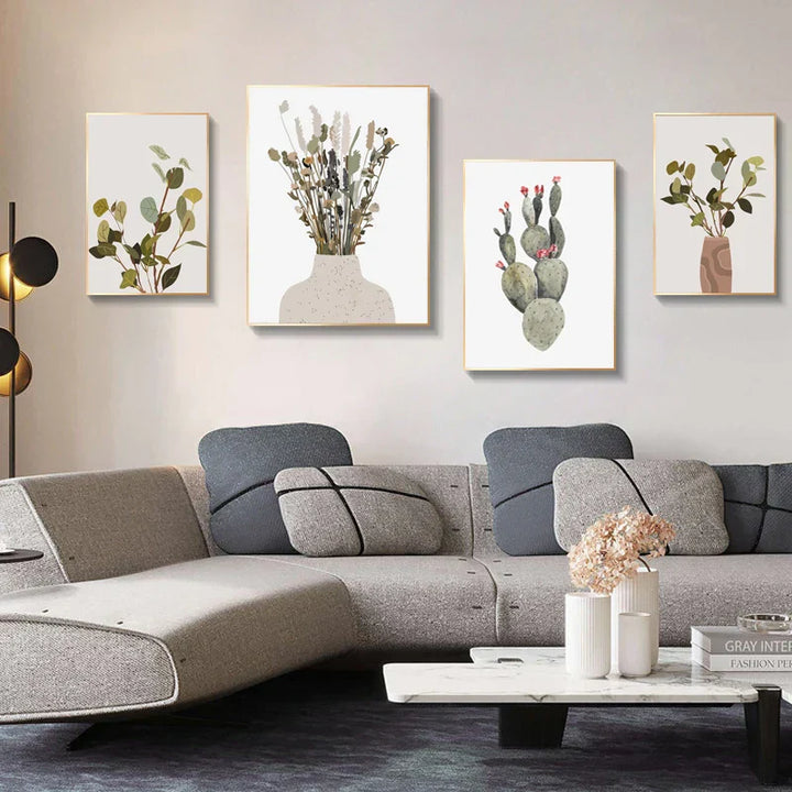Minimalist akvarell kaktus potteplante grønne blader veggkunst fine kunst lerret utskrifter bilder for spisestue stue kunstdekor | Skanto