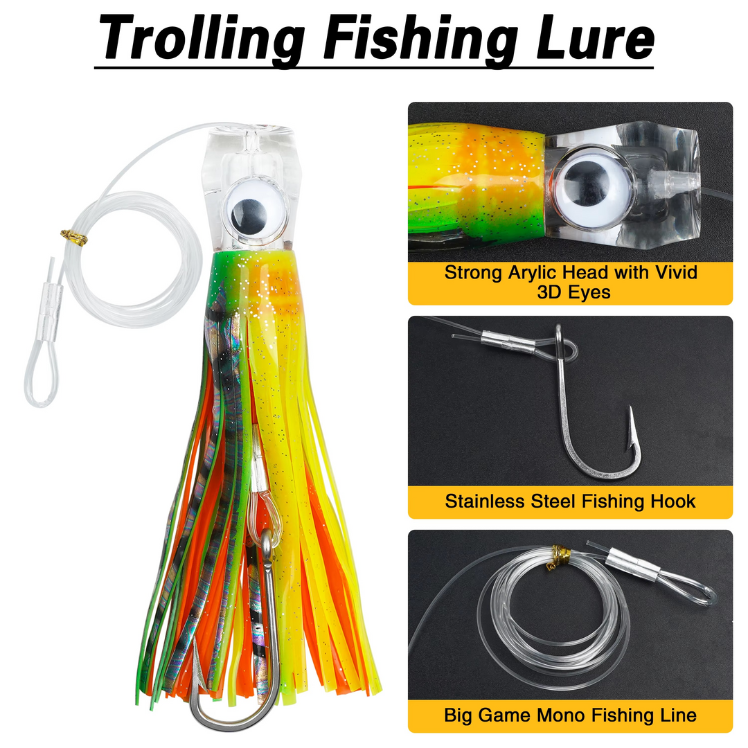 Skanto | 5pcs Rigged Trolling Skirt Tuna Lures for Mahi, Marlin, Shark and Wahoo – Big Game Saltwater Lures