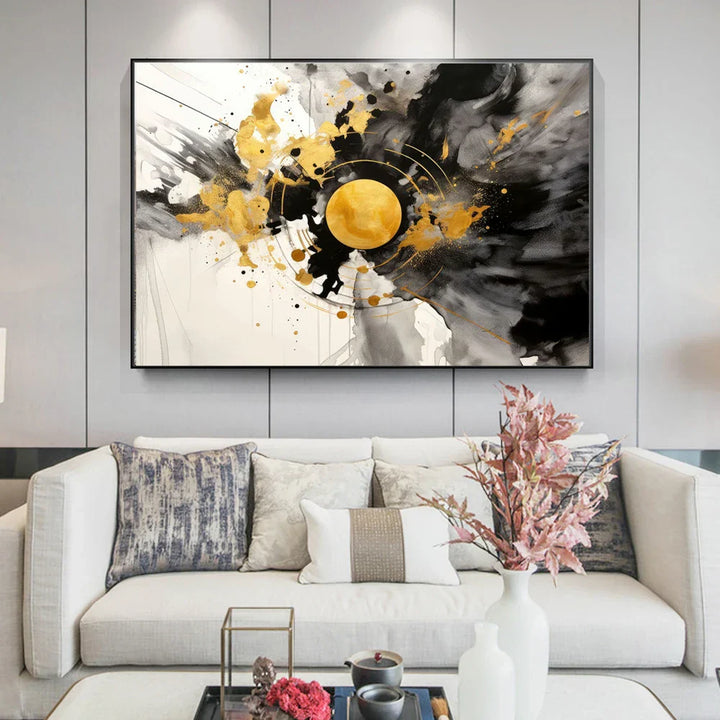 Moderne Flytende Geometri Svart Gull Abstrakt Veggkunst Fine Art Lerretsutskrifter Bilder For Stue Spisestue Hjemmekontor Dekor | Skanto