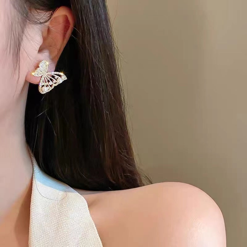 Skanto | Skinnende Zirkon Koreansk Stil Sommerfugl Chic Øredobber