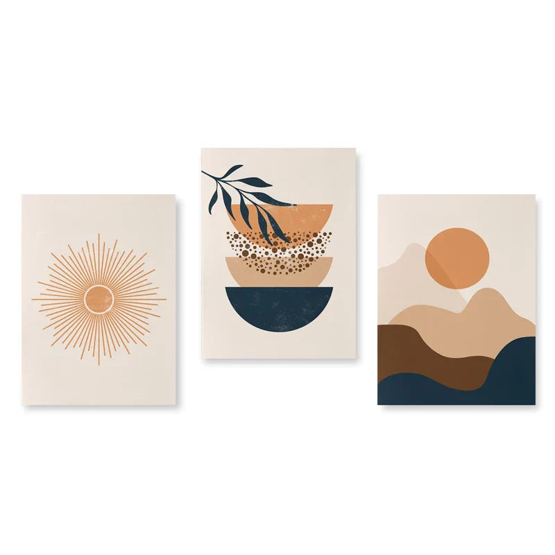 Sett med 3 stk Moderne Abstrakt Bohemsk Minimalistisk Geometrisk Veggkunst Fine Art Lerret Utskrifter Plakater Bilder For Stue Dekor | Skanto