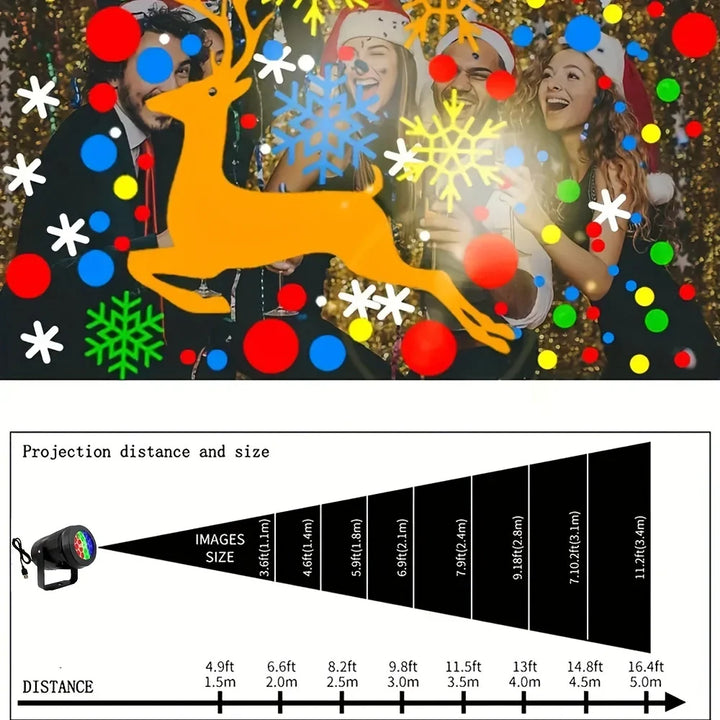 Skanto | LED Jule Projektor SnowMotion | 16 Roterende Mønstre | Innendørs & Utendørs | Julebelysning for Hjem, Hage & Fest
