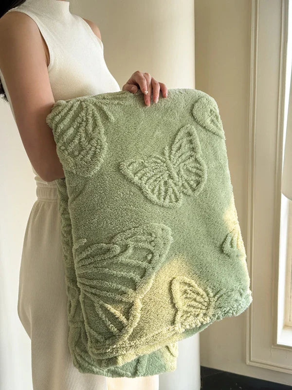 Skanto | Fleurière Fleece Teppes | 3D Sommerfugl Design | Myk & Varmer | For Seng, Sofa & Camping
