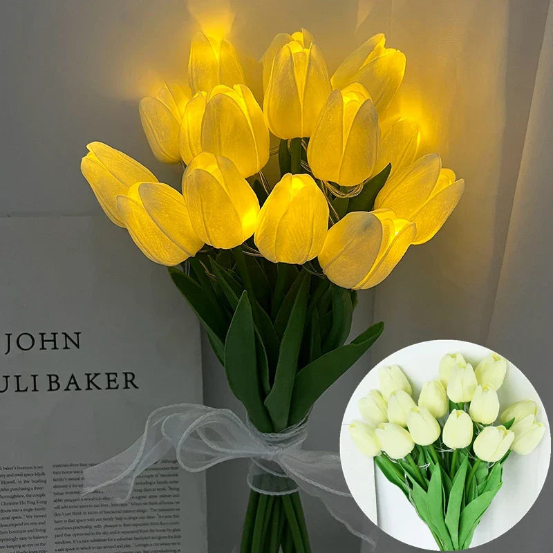 Skanto | LED-lampe med kunstig tulipanbukett perfekt for gaver eller som bryllupsfest hjemmeinnredning