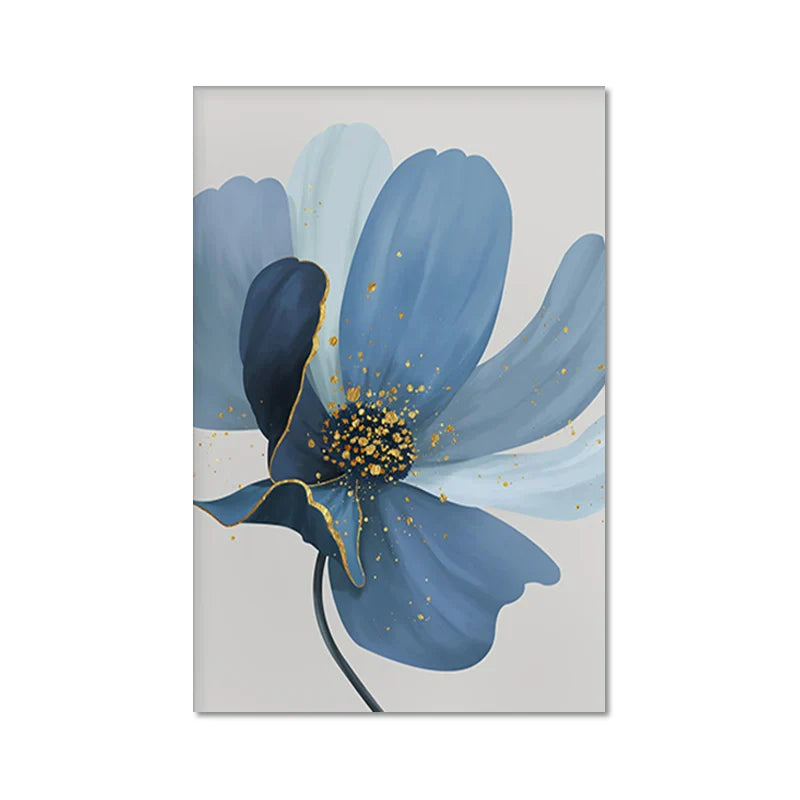 Big Blue Petal Floral Wall Art Fine Art Canvas Prints Modern Botanical Abstract Pictures For Living Room Bedroom Dining Room Art Decor | Skanto