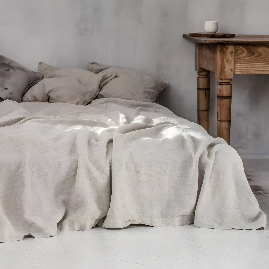 3PCS 100% Vasket Lin Dundysett - Naturlig Flax Sengesett med 2 Putetrekk | Skanto