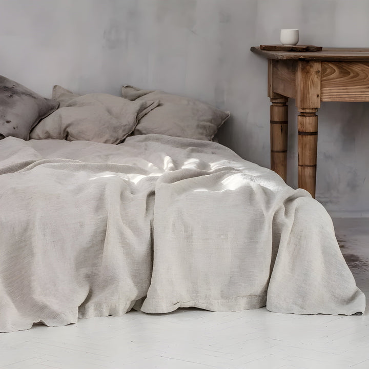3PCS 100% Vasket Lin Dundysett - Naturlig Flax Sengesett med 2 Putetrekk | Skanto