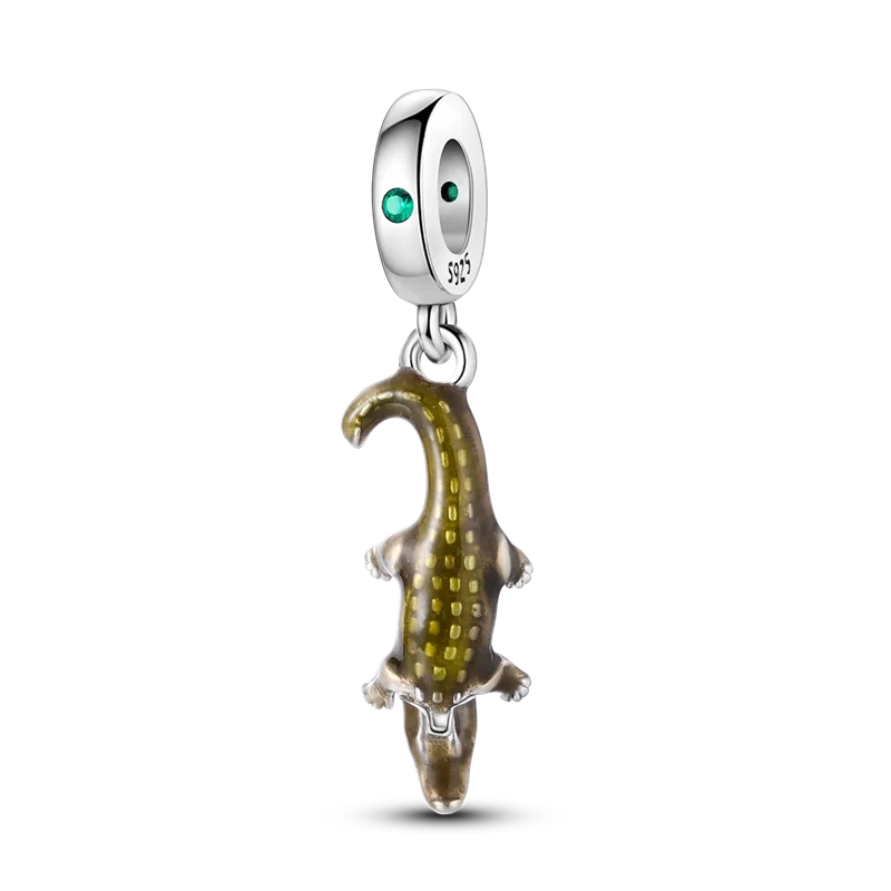 Skanto | 925 Sølv Gylden Leopard Charms Perler Fargerik Kameleon Nesehorn Løve Skarabé Katt Anheng Kompatibel med Original Pandora Armbånd Smykker