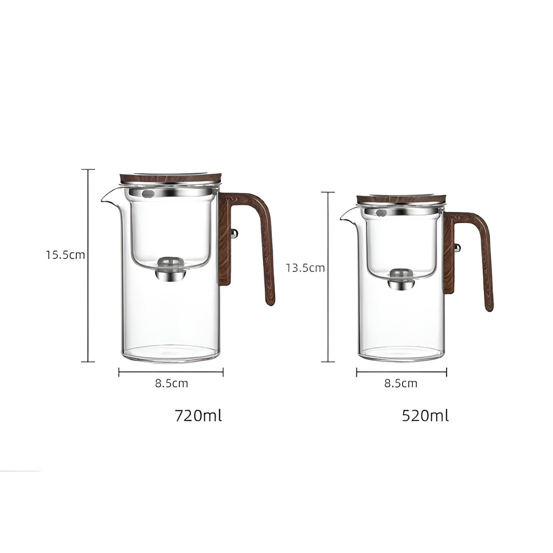 Glasstekanne med trehåndtak – filter med ett klikk | Ideell for løs te og Pu-erh-te