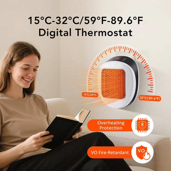 Skanto | ThermoLux Mini Veggvarmer 600W | Kompakt Elektrisk Varmer med Fjernkontroll | Vegguttak Varmer med Termostat & Timer | Rask Varme på 3 Sekunder