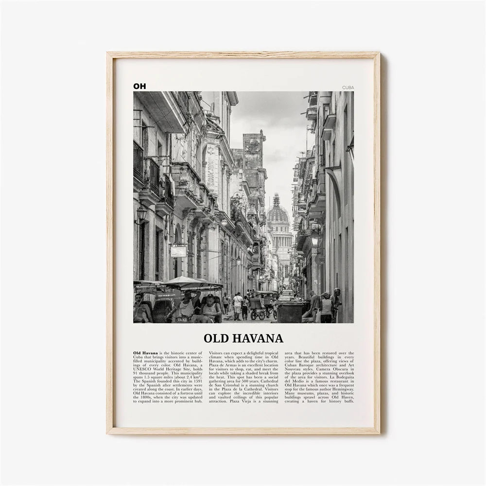 Cuba Havana Black & White Reiseplakat Veggkunst Fine Art Lærred Trykk Bilder For Stue Spisestue | Skanto