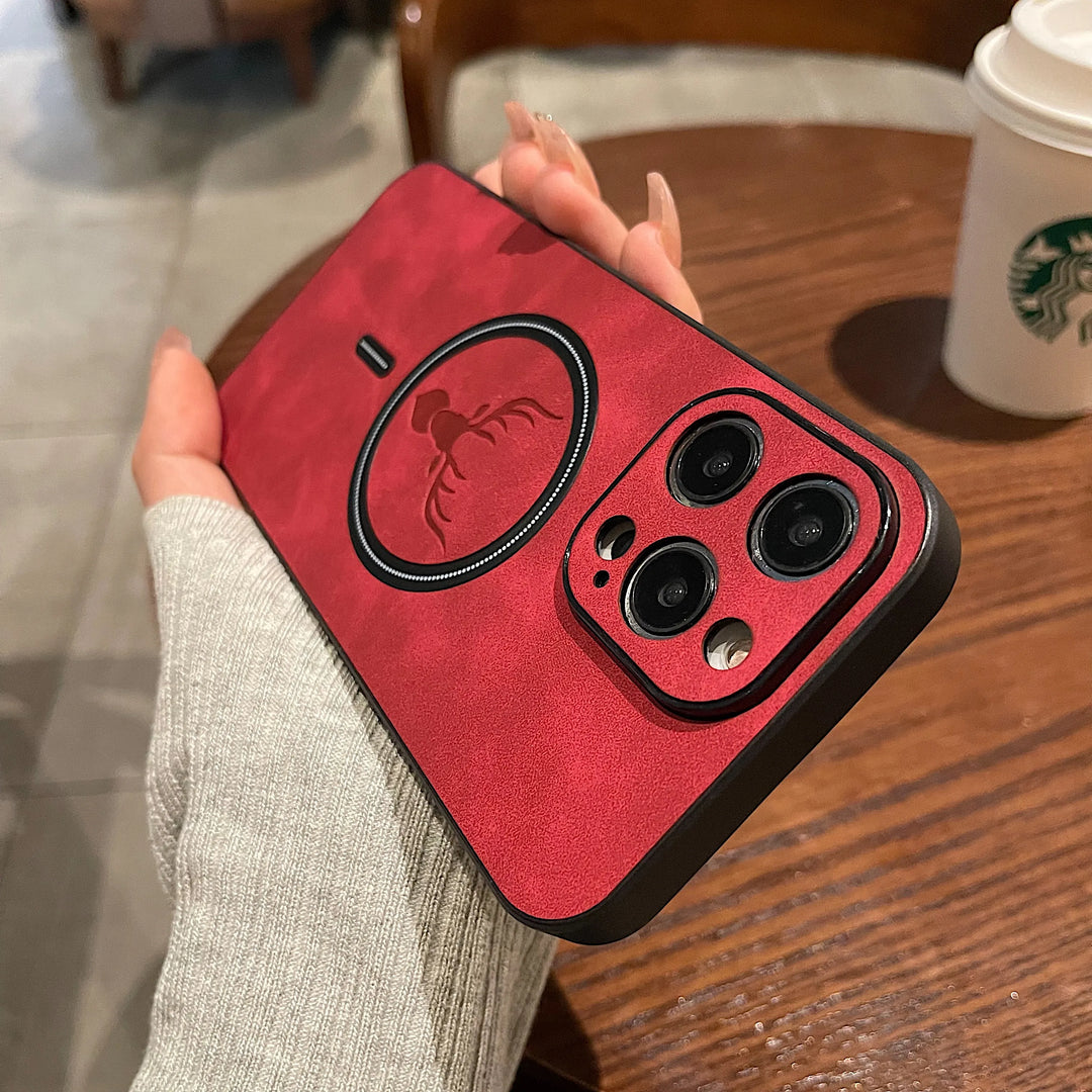 Skanto | Luxury Deer Leather Apple iPhone Case | Magnetisk telefonveske, trådløs veske, MagSafe, trådløs lading, beskyttelsesveske, deksel for iPhone 15, 14, 13 Pro Max Plus