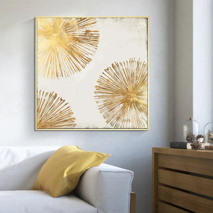 Gylden Radial Sirkulær Abstrakt Veggkunst Fine Art Lerret Utskrifter Plakater Bilder For Stue Spisestue Soverom Kunst Dekor | Skanto