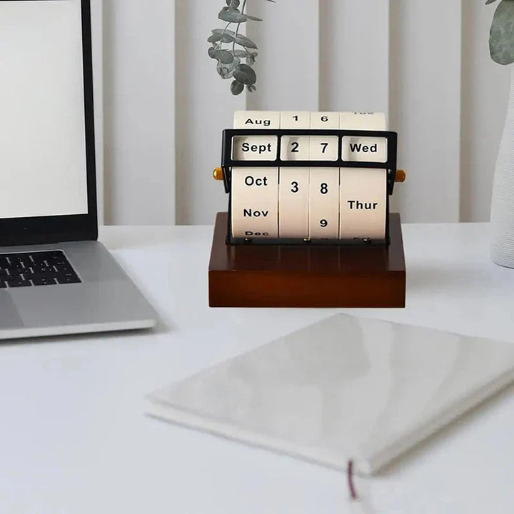 Mid-Century Rotating Wooden Perpetual Desk Calendar | Skanto