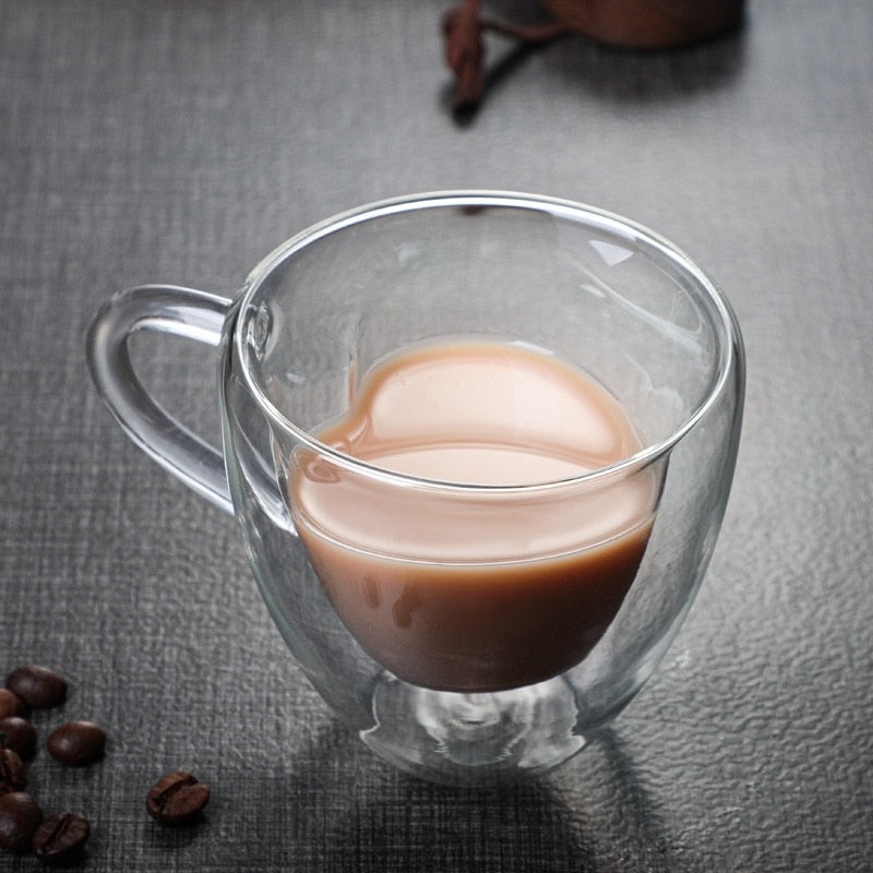 Skanto | Hjerte Kjærlighet Form Glass Krus Dobbeltveggede Kaffe Kopper Isolerte Te Melk Sitron Juice Vann Kop Varmeresistent Drikkeutstyr Elske Gave