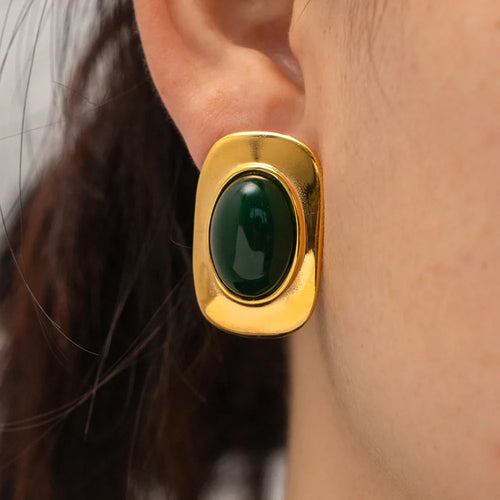 Skanto | 18k Grønn Oval Opal Rektangulære Øredobber