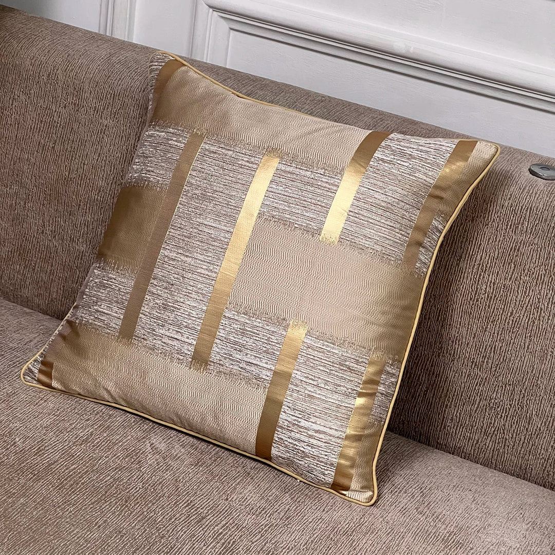 Skinne Gylden Sølv Stripe Jacquard Putekappar 45x45cm Putekopper Firkantet Deksel For Sofa Kaste Puter Lys Luksus Nordisk Hjem Dekor | Skanto