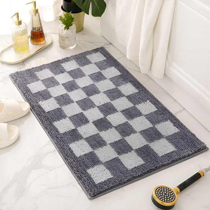 Skanto | Plush Checkered Microfiber Badmatte Svart og Hvit