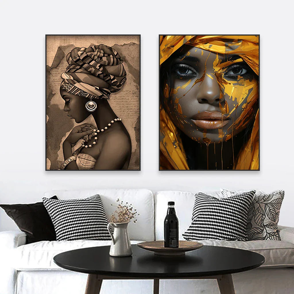 Golden Girl Fashion Veggkunst Fine Art Lerret Utskrifter Moderne Abstrakt Portrettbilder For Stue Soverom Boutique Salong Kunst Decor | Skanto