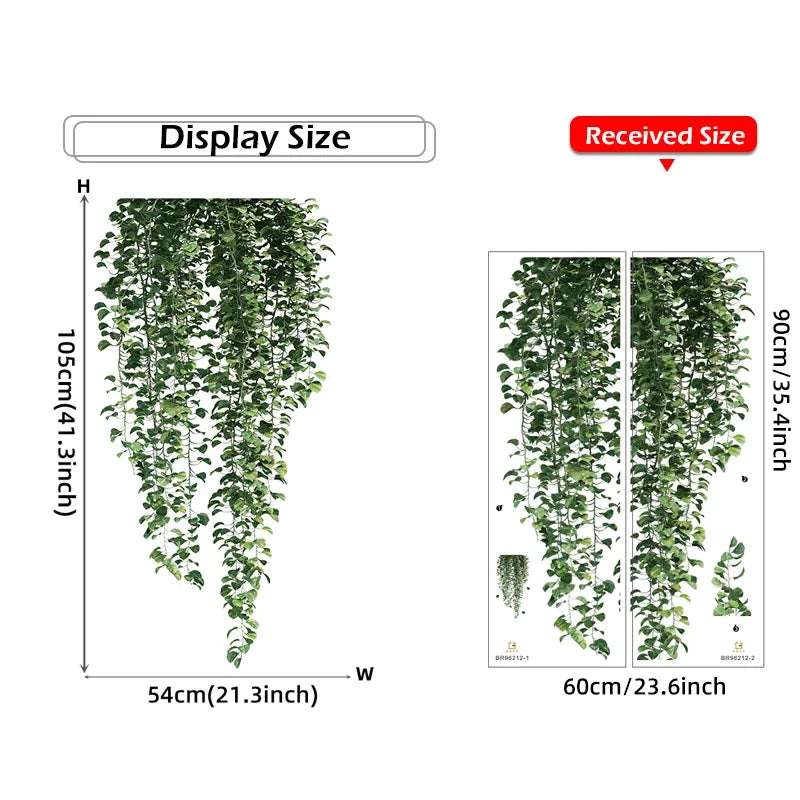 Reale Grønne Vinstokker Veggdekal 54x105cm Grønne Blader Veggkleber Removable Peel and Stick PVC Vinyl Veggmaleri For Kreativ DIY Hjemmedekor | Skanto
