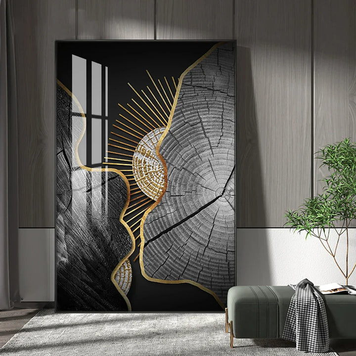 Abstrakte svarte gulltre ringer veggkunst Fine Art lerretstrykk lys luksus bilder for stue foajé inngangsparti resepsjonsområde kunst dekor | Skanto