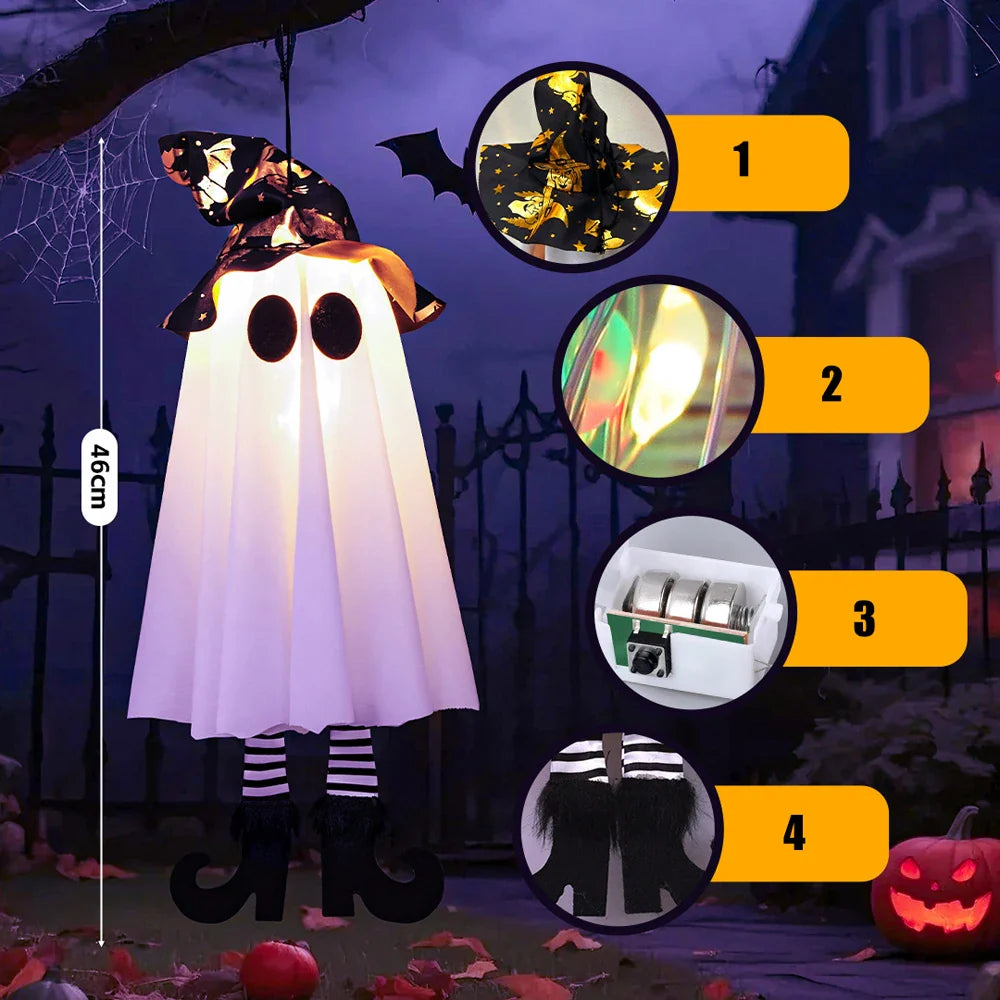 Skanto | Glow Ghost SpookyShine | LED Hengende Spøkelser | Halloween Dekorasjon | Innendørs & Utendørs | 1/2/3 Stykker