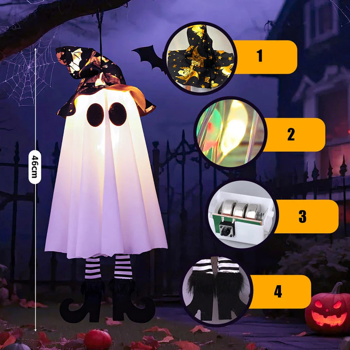 Skanto | Glow Ghost SpookyShine | LED Hengende Spøkelser | Halloween Dekorasjon | Innendørs & Utendørs | 1/2/3 Stykker