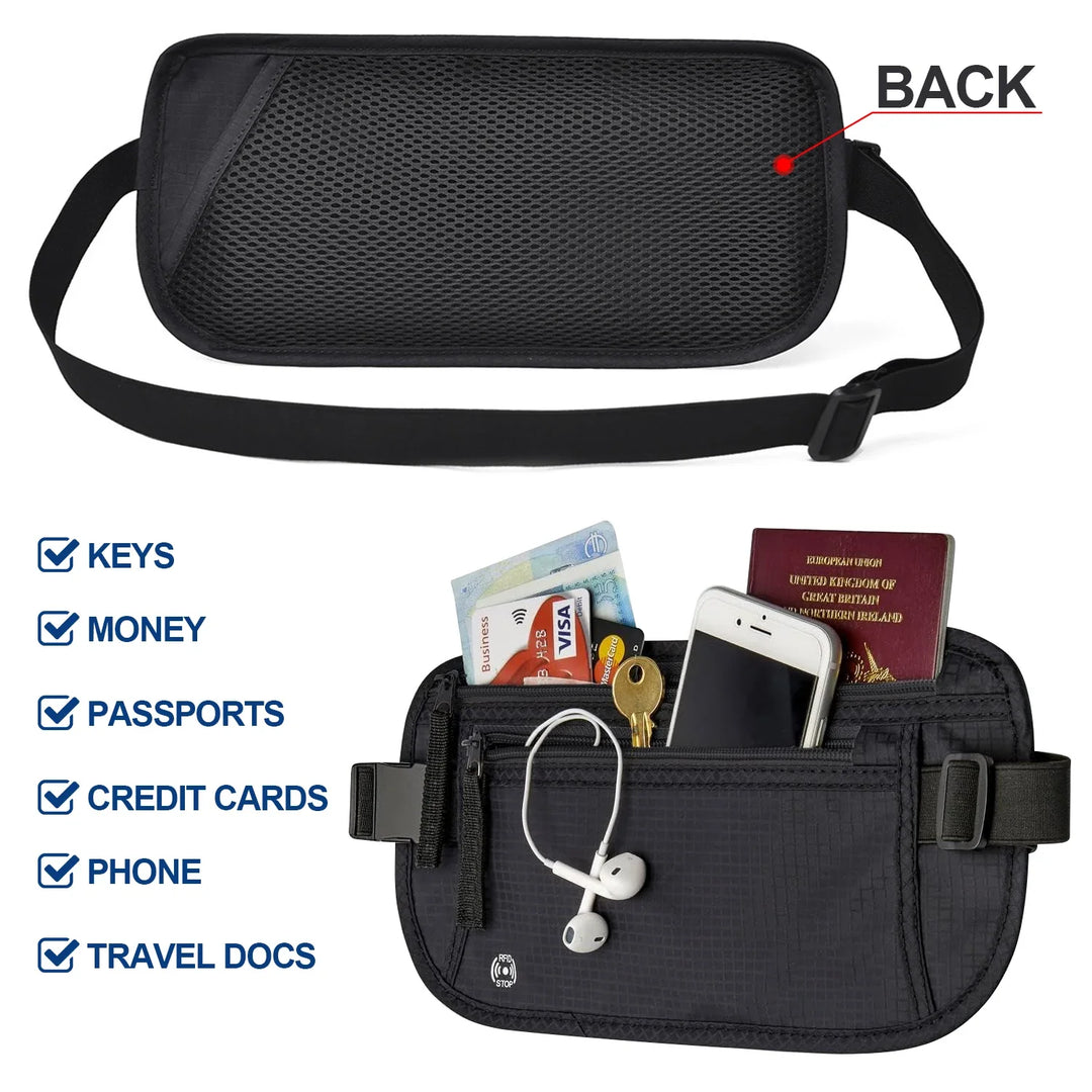 Skanto | SafeTraveler Midjeveske | RFID Beskyttelse | Skjult Sikkerhetslomme | For Menn & Kvinner