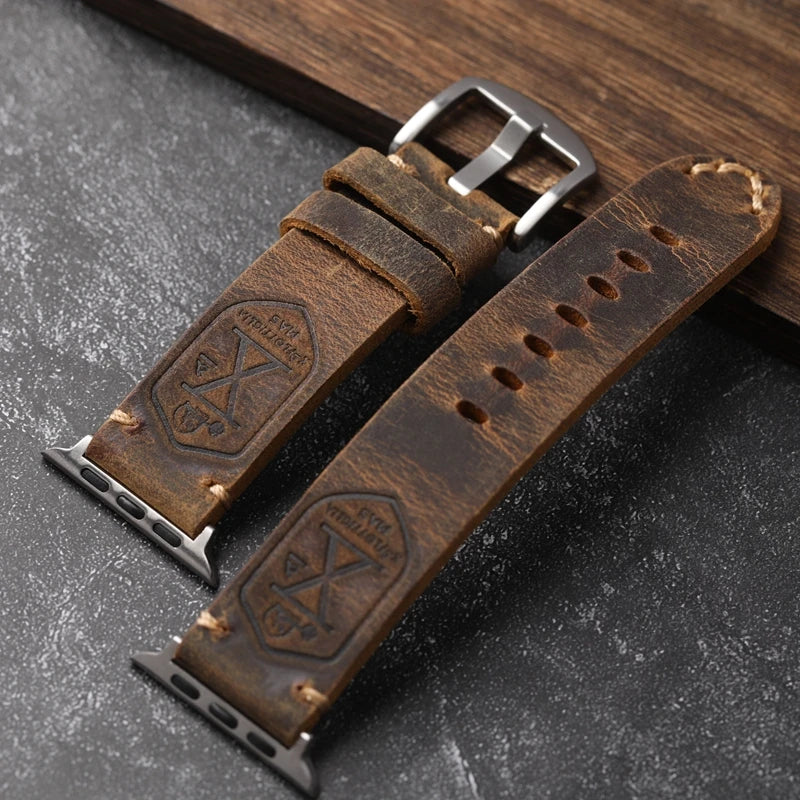 Skanto | Håndlaget ekte lær storfekinn Apple Watch armbånd