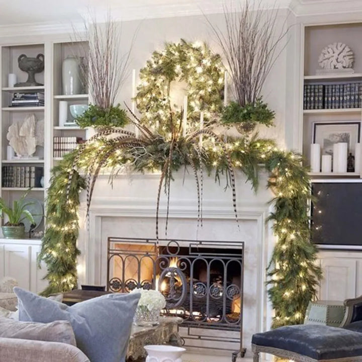 Skanto | Luminarae | Julegirlander 2,7 m | Med LED-belysning og grangrener | For peis, trapper railing og dørdekorasjon | 5 farger