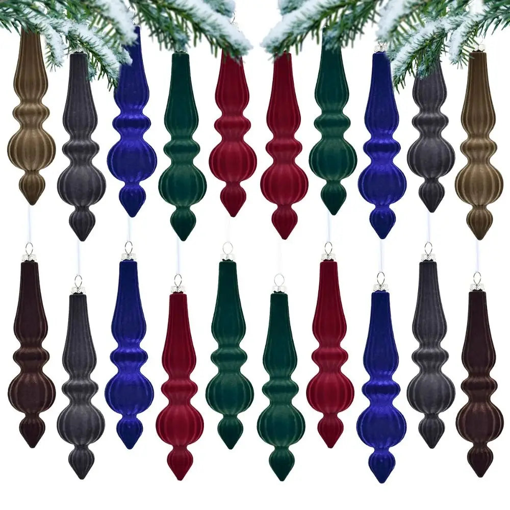 Shatterproof Velvet Christmas Baubles - Reusable Cone Hanging Decorations for Christmas Tree Decor 6PCS