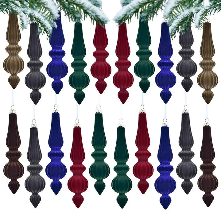 Shatterproof Velvet Christmas Baubles - Reusable Cone Hanging Decorations for Christmas Tree Decor 6PCS