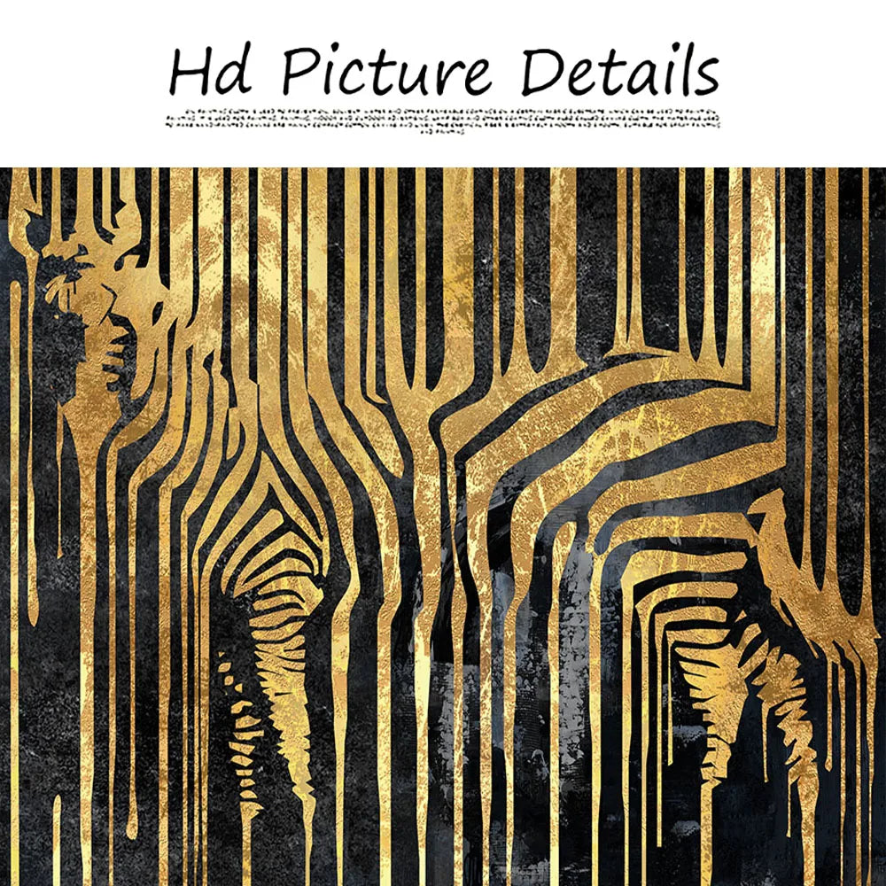 Moderne abstrakte gyldne zebra-linjer løve elefant tiger veggkunst fine art lerret utskrifter bilder for luksus leilighet stue spisestue kunst dekor | Skanto