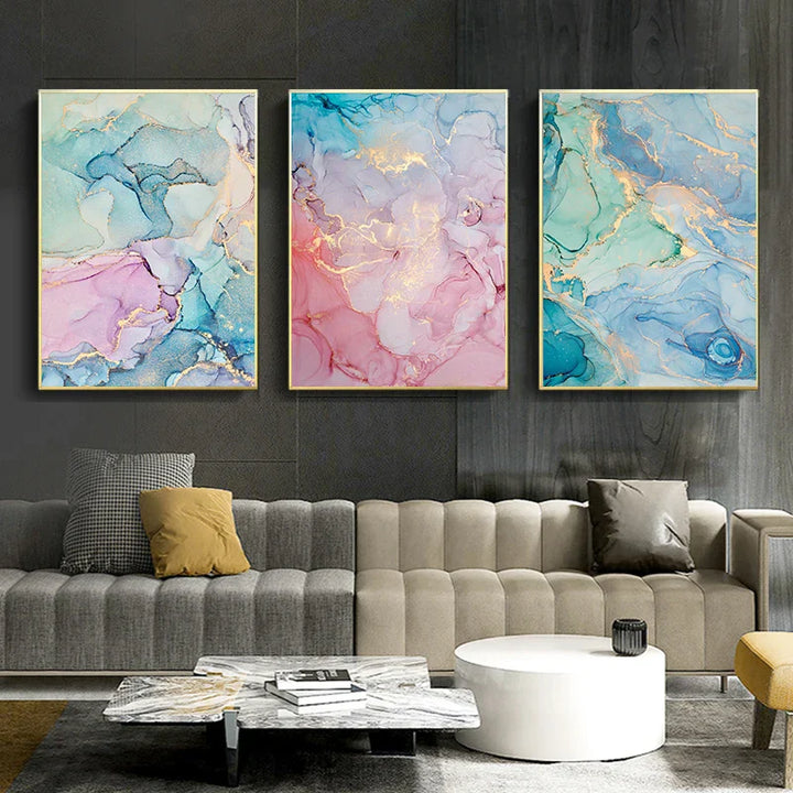 Fargerike nyanser av rosa blå jade væskemarmortrykk veggkunst fine art lerretsutskrifter bilder for stue soverom hotell salong kunstdekor | Skanto