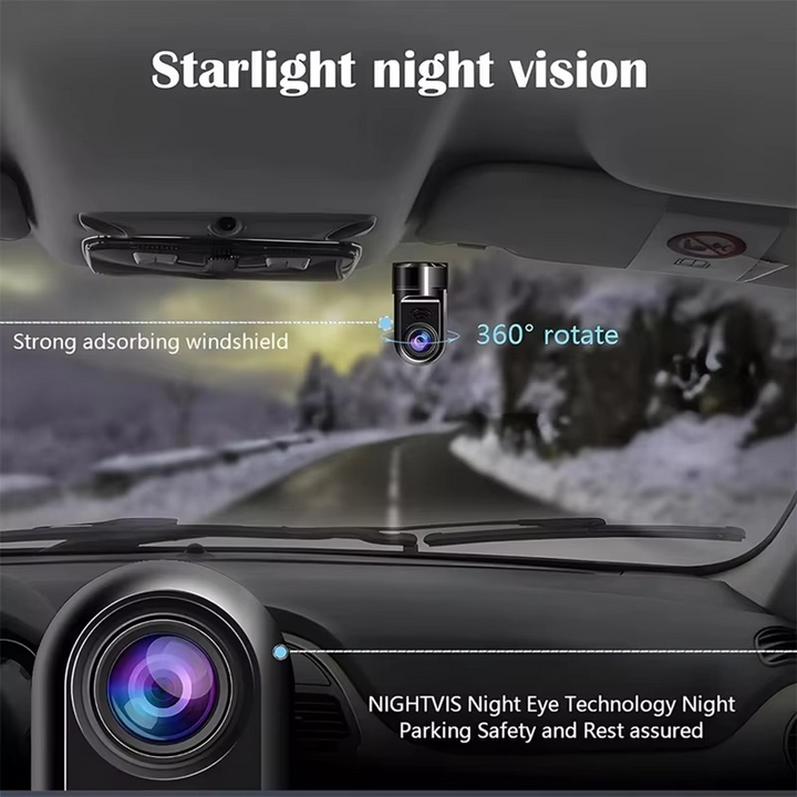 Skanto | 1080P HD 360° Rotasjon Mini ADAS Dash Kamera med 32GB Kort, Nattesyn, Bevegelsesdeteksjon, og 24T Parkeringsmodus