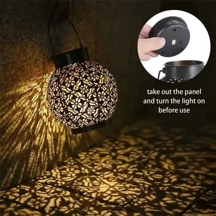 Skanto | Utendørs Solenergi LED Lanterna Lys med Hul Smykket Jern Design for Hage- og Gårdsdekorasjon