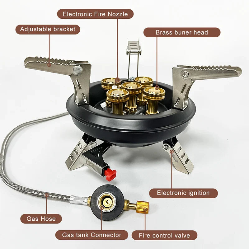 Skanto | Flamurion Camping Gassbrenner 16000W med Piezo Tennere | Sammenleggbar Høytrykk Gassbrenner for Utendørs og Nødsituasjoner | For Butan/Propan
