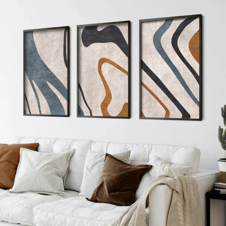 Strømmende Linjer Blå Beige Abstrakt Veggkunst Fine Art Lerretsutskrifter Bilder For Moderne Stue Spisestue Soverom Kunst Dekor | Skanto