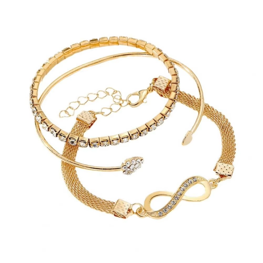 Skanto | Elegant Rhinestone Heart & Infinite Bracelet Set for Women - 3 Pieces