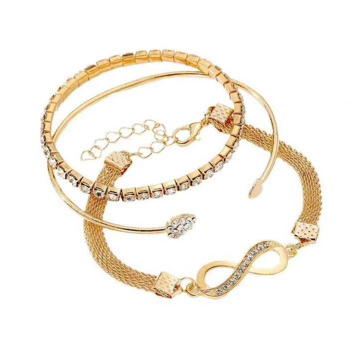 Skanto | Elegant Rhinestone Heart & Infinite Bracelet Set for Women - 3 Pieces