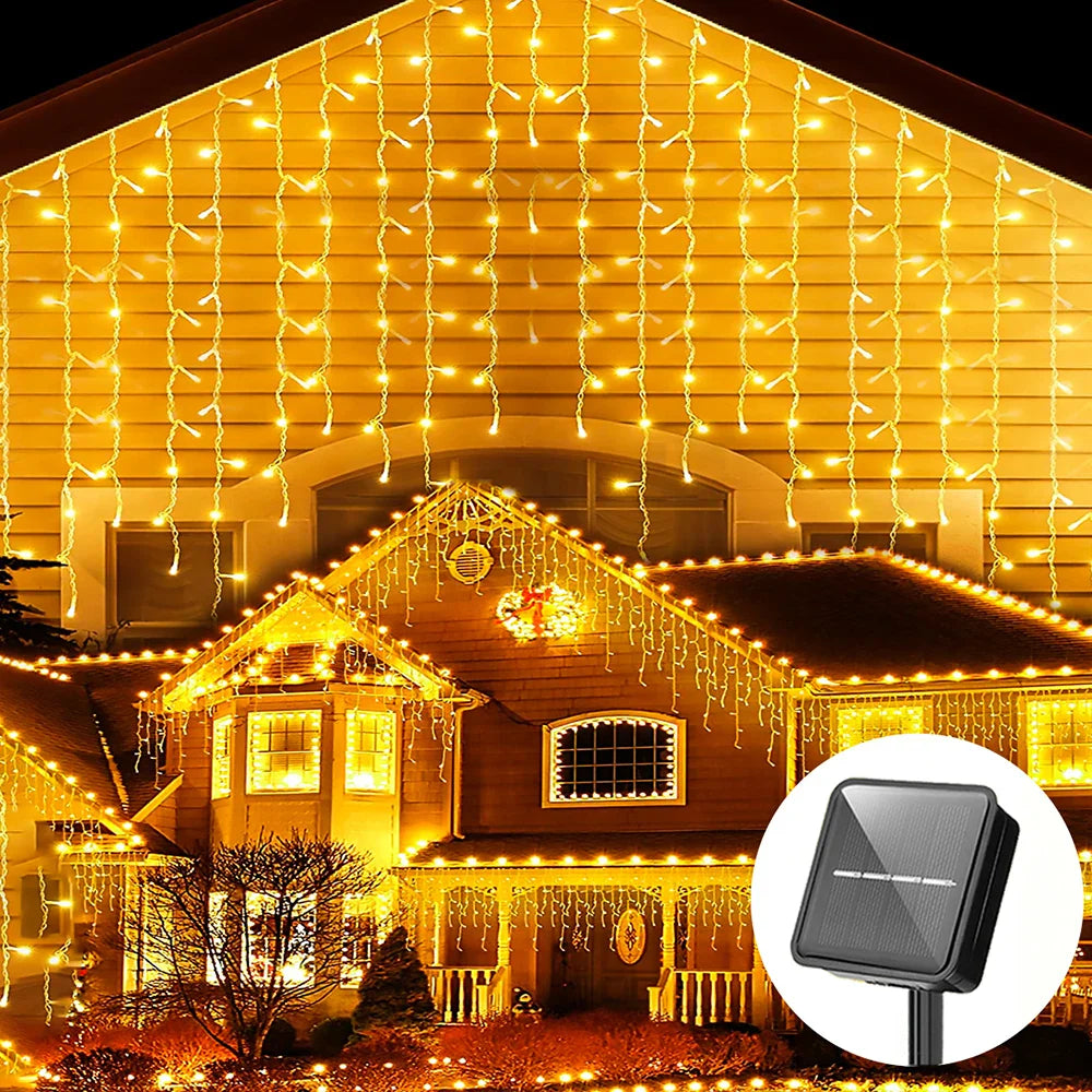 Vanntette solcelleledning juletrelys - Utendørs juledekorasjon med 96 LED-lamper, 8 moduser og fjernkontroll for hage, terrasse, fest 3,5 m (137,7 tommer)