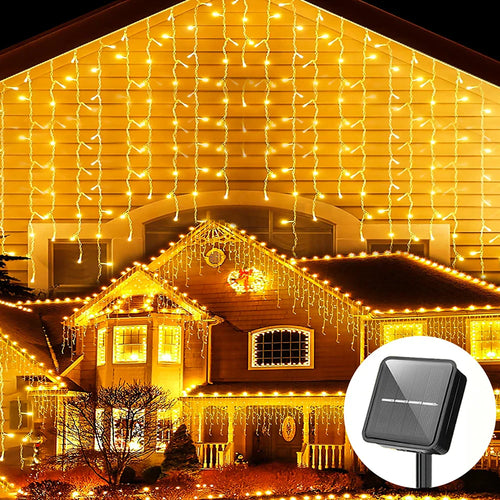 Vanntette solcelleledning juletrelys - Utendørs juledekorasjon med 96 LED-lamper, 8 moduser og fjernkontroll for hage, terrasse, fest 3,5 m (137,7 tommer)