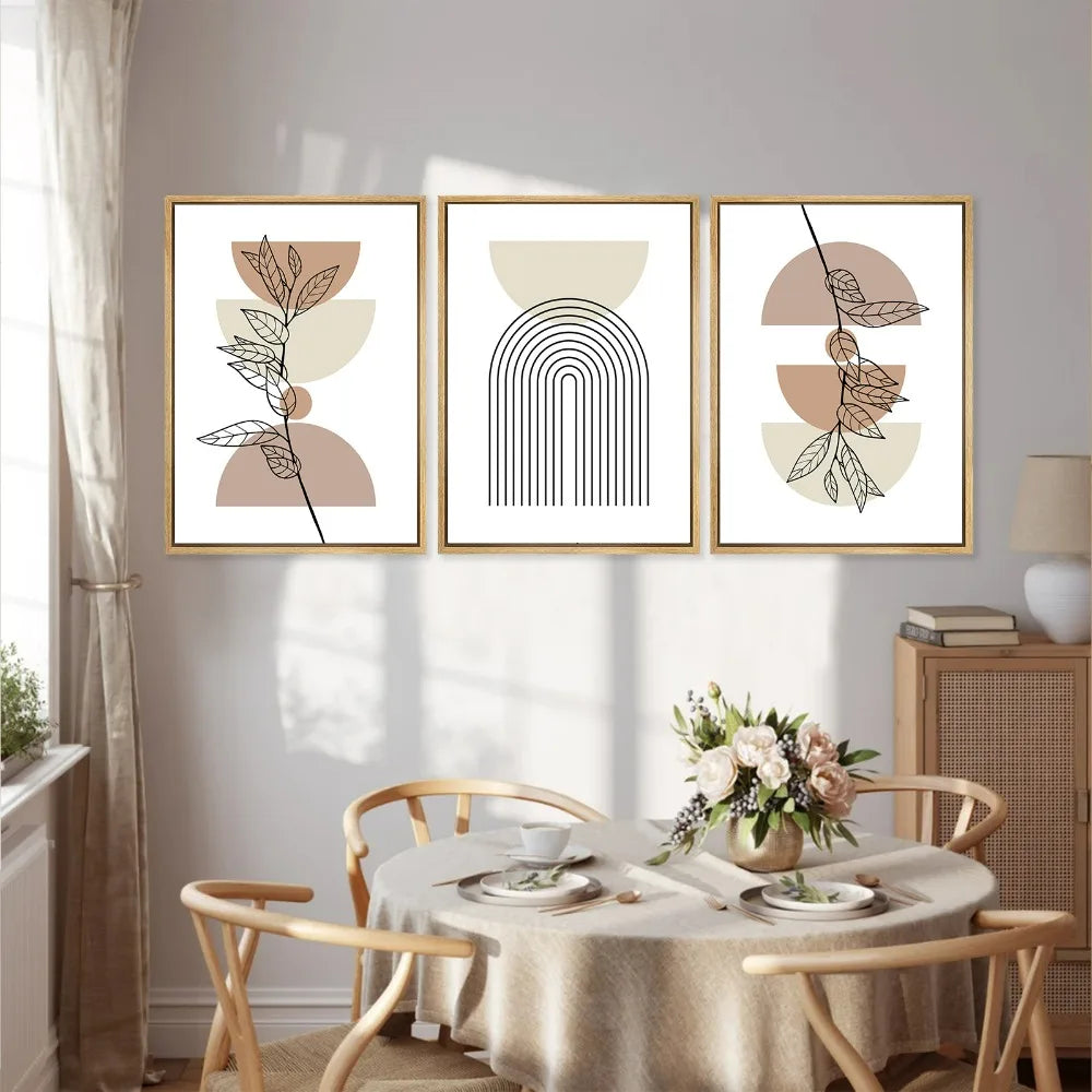 Sett med 3 stk Moderne Abstrakt Bohemsk Minimalistisk Geometrisk Veggkunst Fine Art Lerret Utskrifter Plakater Bilder For Stue Dekor | Skanto