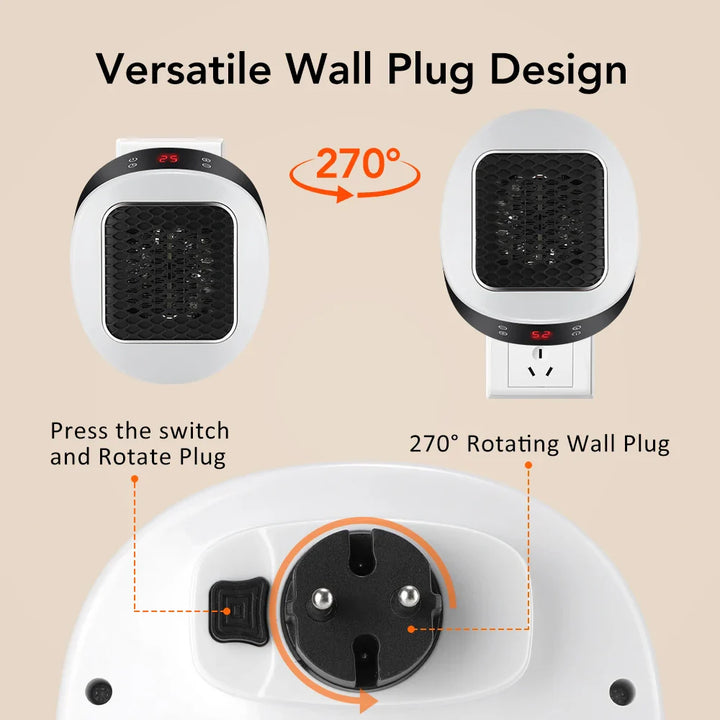 Skanto | ThermoLux Mini Veggvarmer 600W | Kompakt Elektrisk Varmer med Fjernkontroll | Vegguttak Varmer med Termostat & Timer | Rask Varme på 3 Sekunder